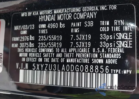 2013 Hyundai Santa Fe Sport 2.0T z USA, uszkodzony, nr VIN 5XYZU3LA0DG088856